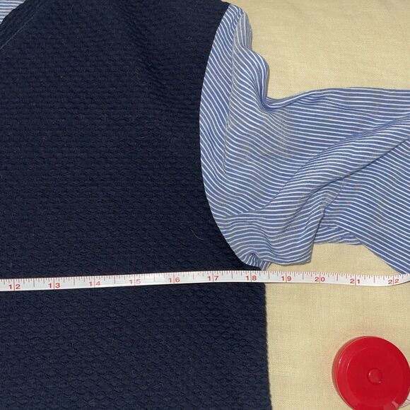 ZARA BLUE VARSITY LETTERMAN PATCH STRIPED TOP SWEATER Hi Low BLOUSE  S - Picture 6 of 7